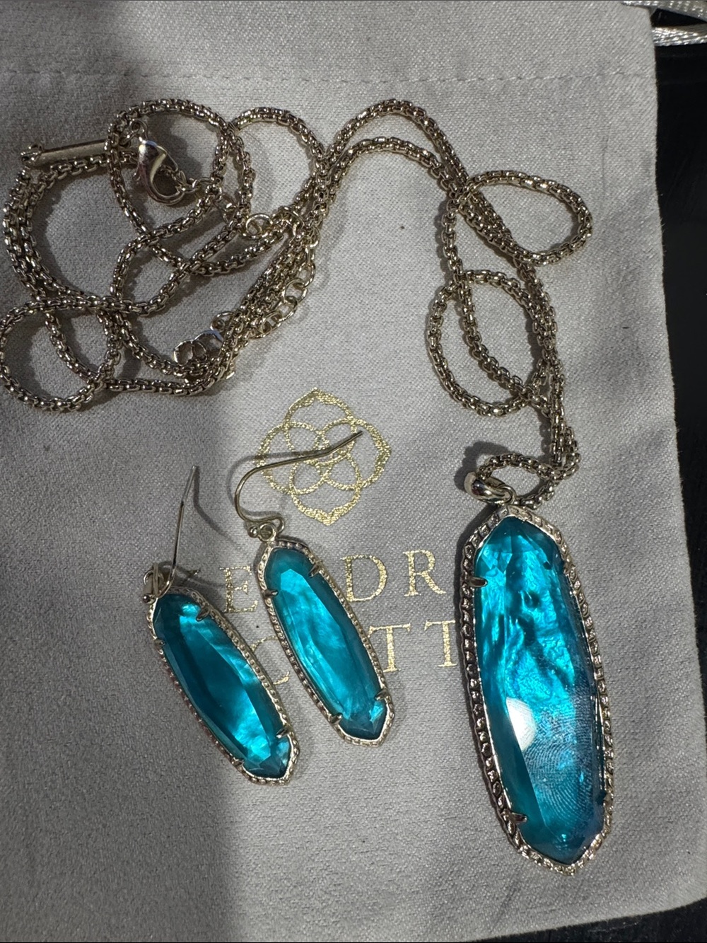 Blue Crystal Teardrop Pendant Necklace and Earrings Set